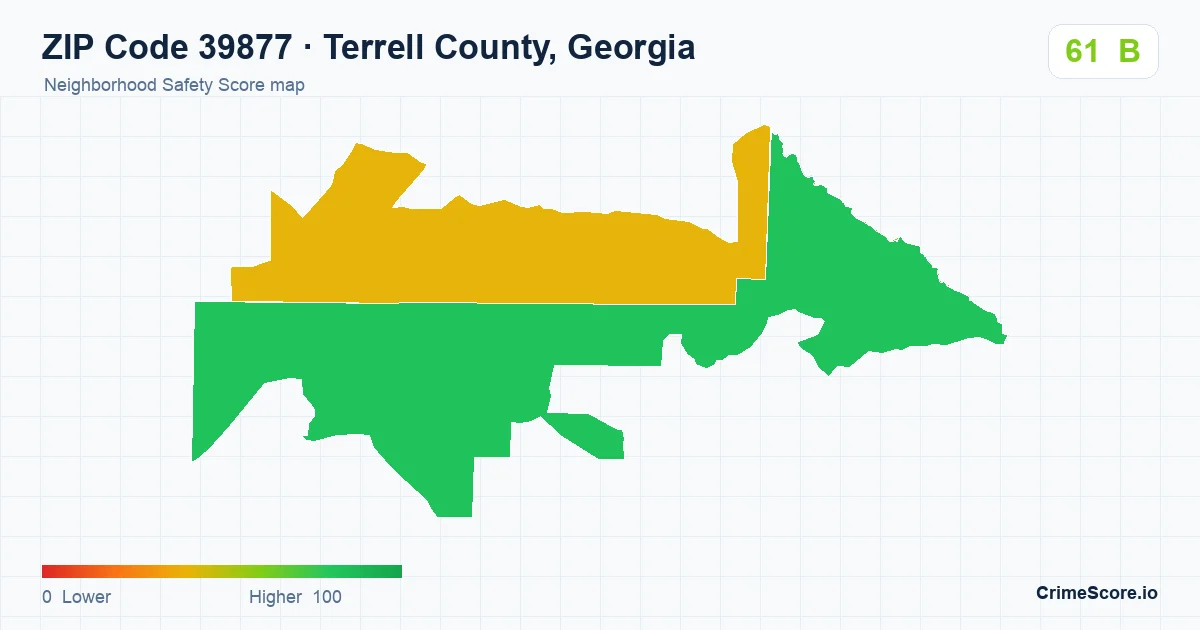 ZIP Code 39877 in Terrell County, Georgia neighborhood Safety Score map