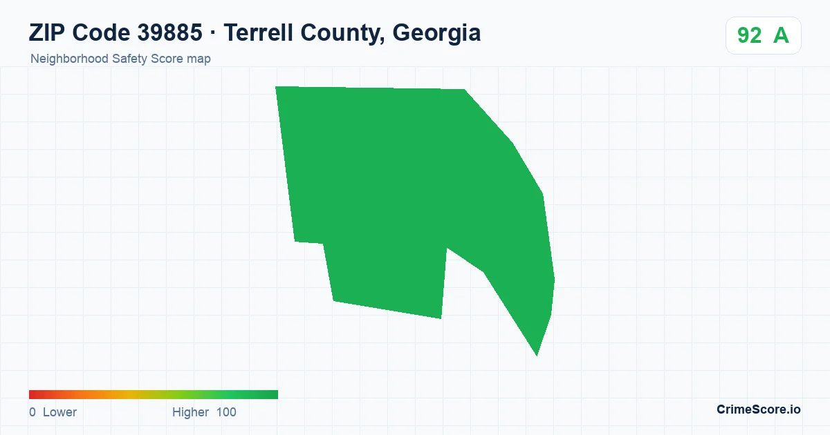 ZIP Code 39885 in Terrell County, Georgia neighborhood Safety Score map