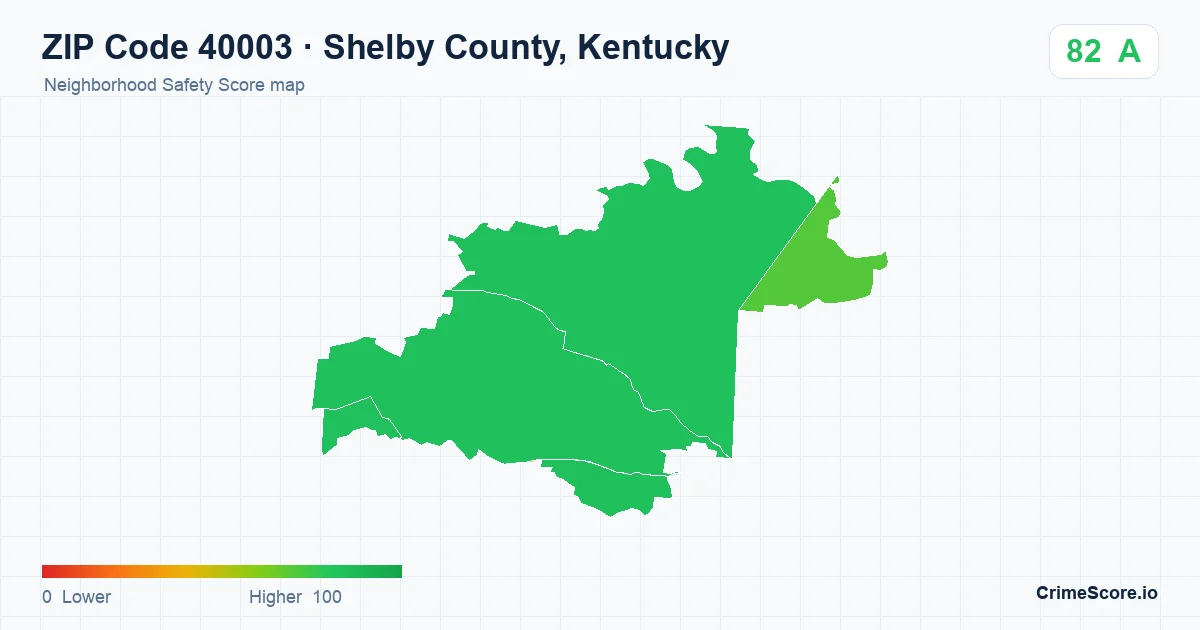 ZIP Code 40003 in Shelby County, Kentucky neighborhood Safety Score map