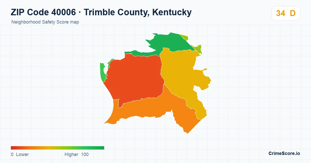 ZIP Code 40006 in Trimble County, Kentucky neighborhood Safety Score map