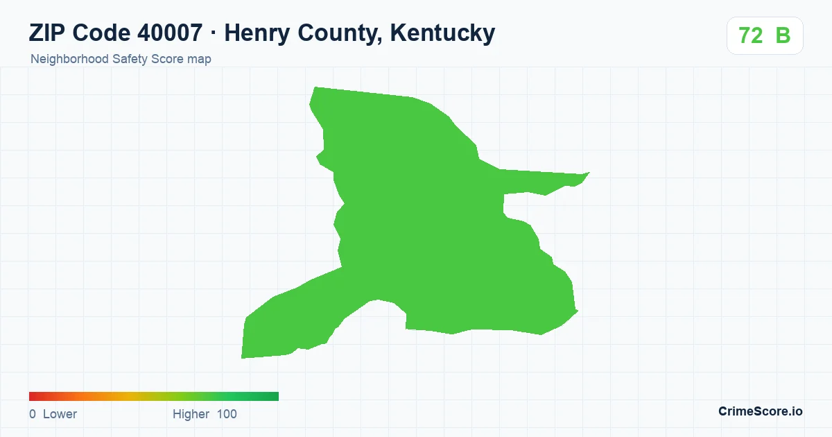 ZIP Code 40007 in Henry County, Kentucky neighborhood Safety Score map