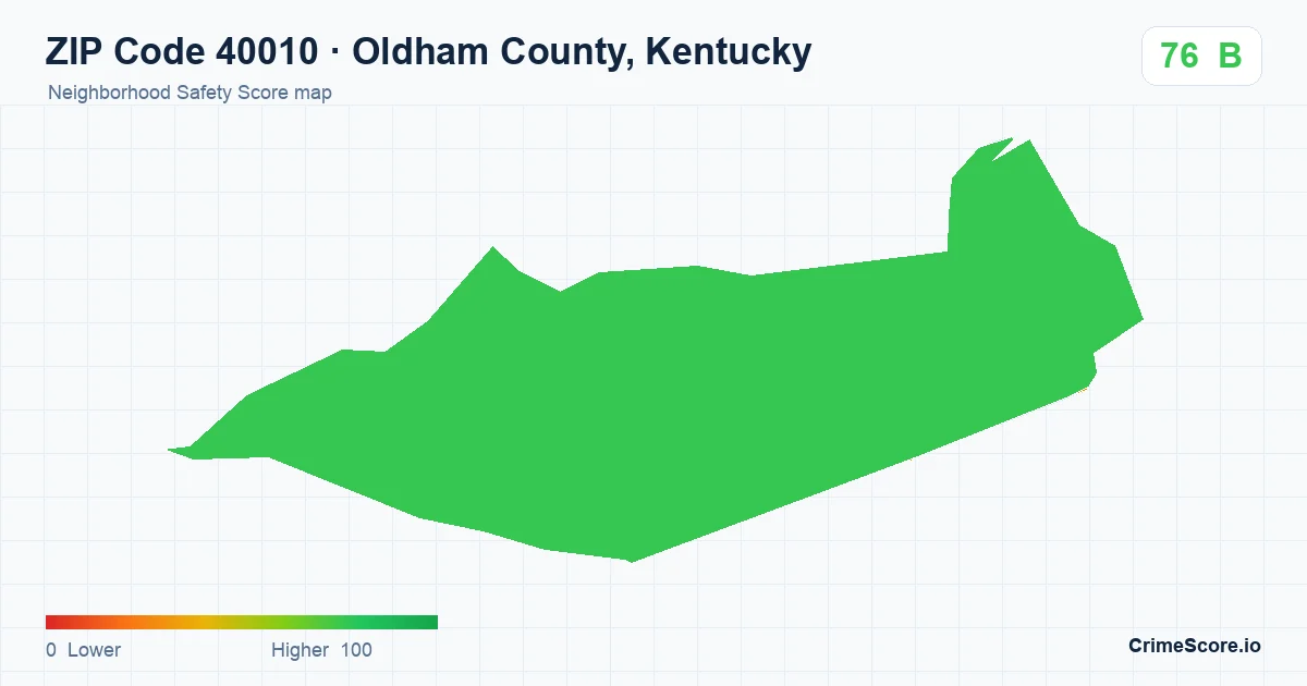 ZIP Code 40010 in Oldham County, Kentucky neighborhood Safety Score map