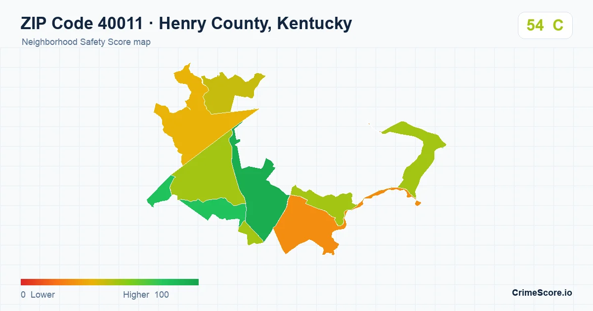 ZIP Code 40011 in Henry County, Kentucky neighborhood Safety Score map