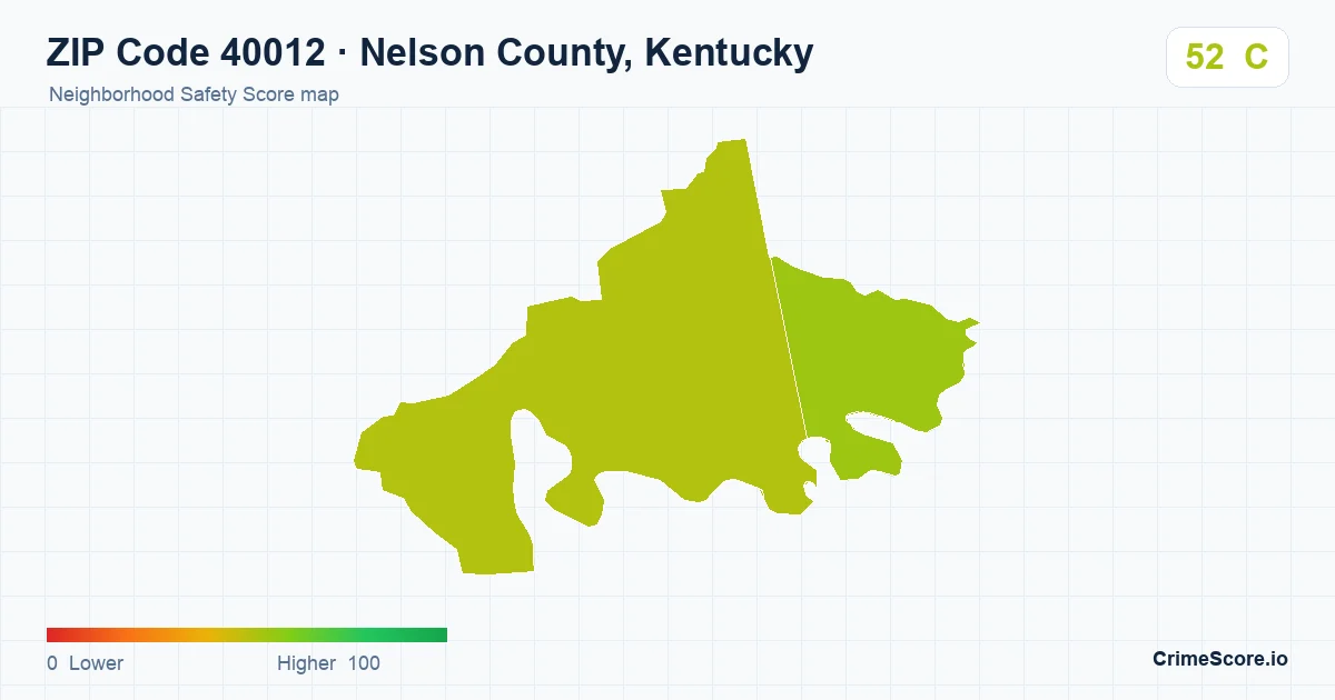 ZIP Code 40012 in Nelson County, Kentucky neighborhood Safety Score map