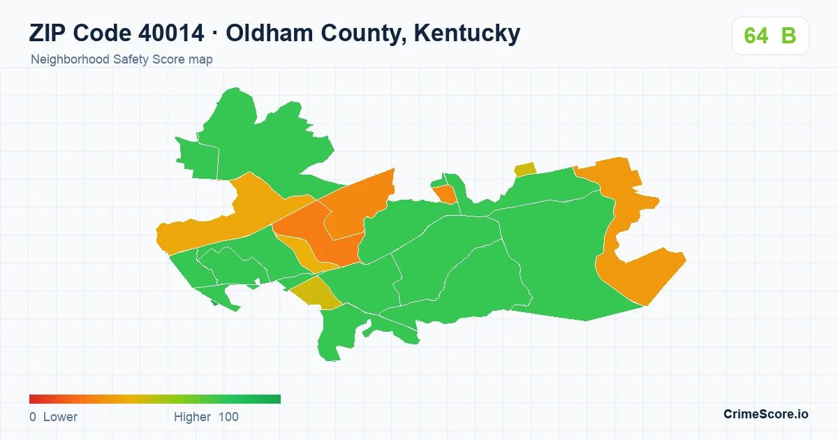 ZIP Code 40014 in Oldham County, Kentucky neighborhood Safety Score map