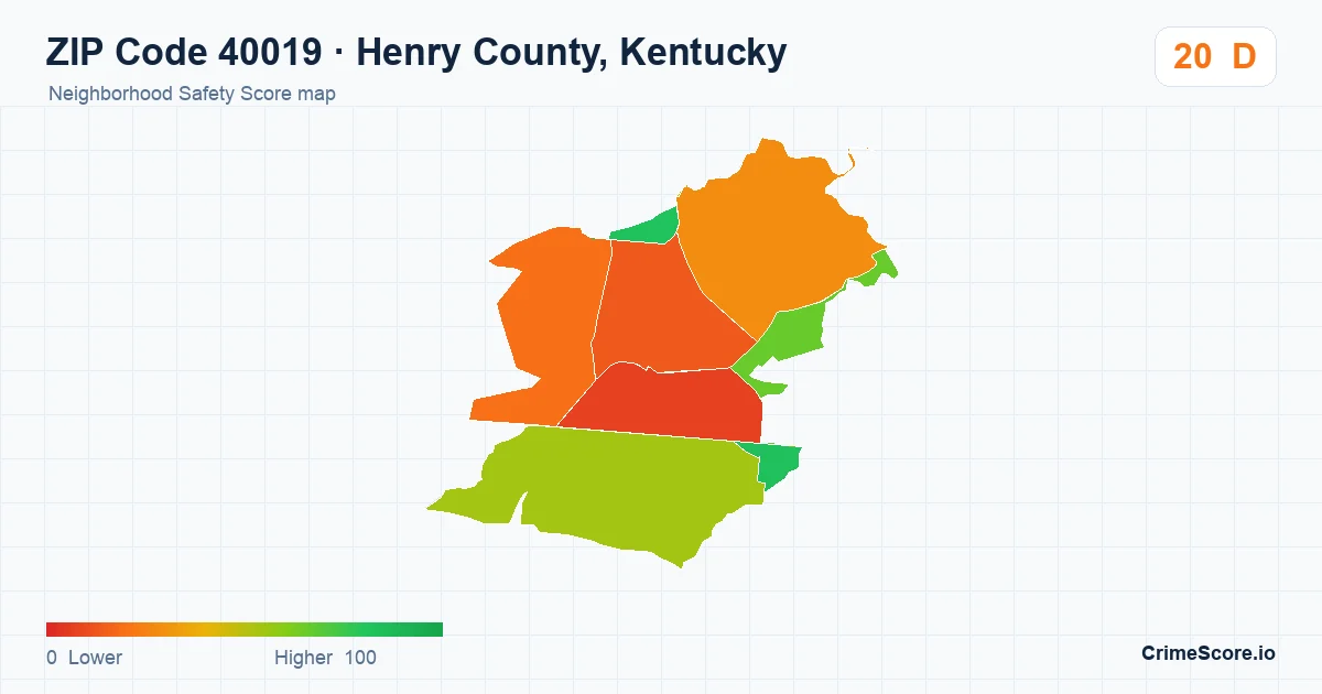 ZIP Code 40019 in Henry County, Kentucky neighborhood Safety Score map