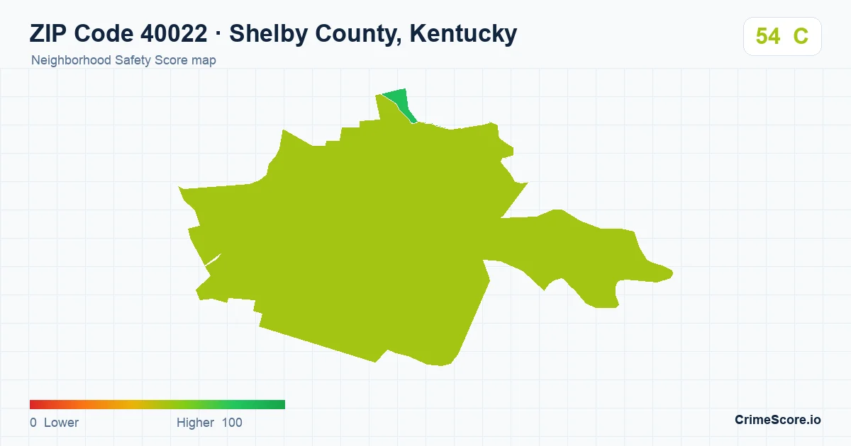 ZIP Code 40022 in Shelby County, Kentucky neighborhood Safety Score map