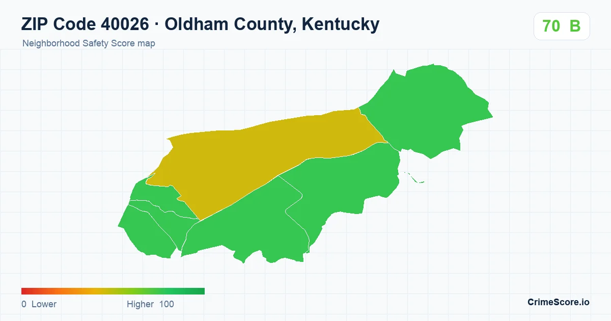 ZIP Code 40026 in Oldham County, Kentucky neighborhood Safety Score map