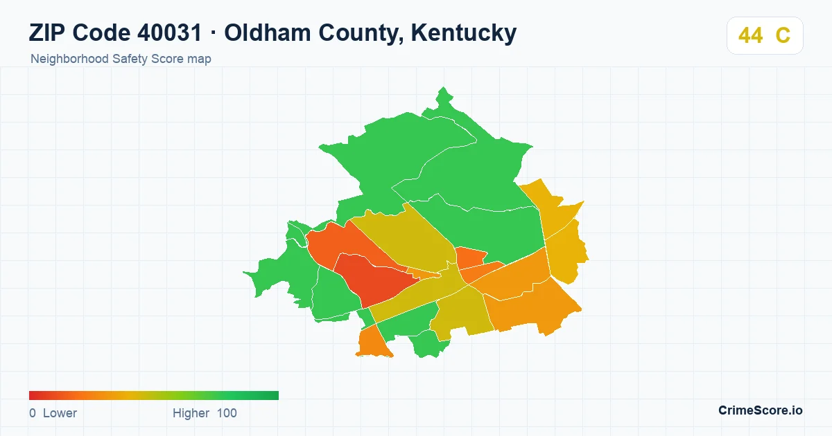 ZIP Code 40031 in Oldham County, Kentucky neighborhood Safety Score map