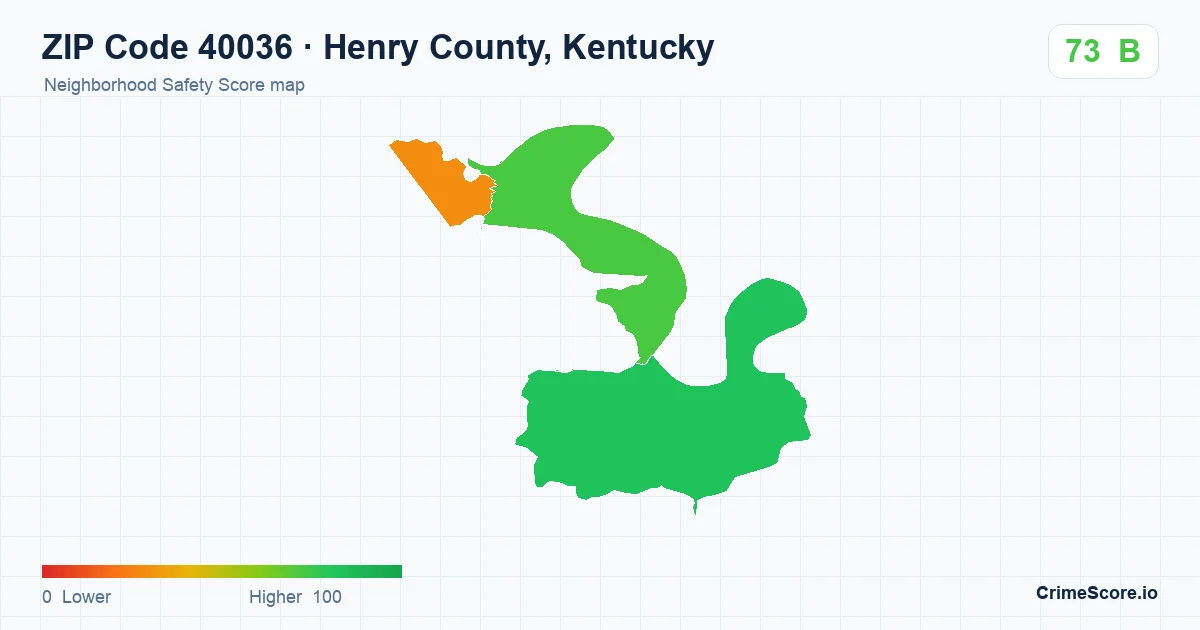 ZIP Code 40036 in Henry County, Kentucky neighborhood Safety Score map