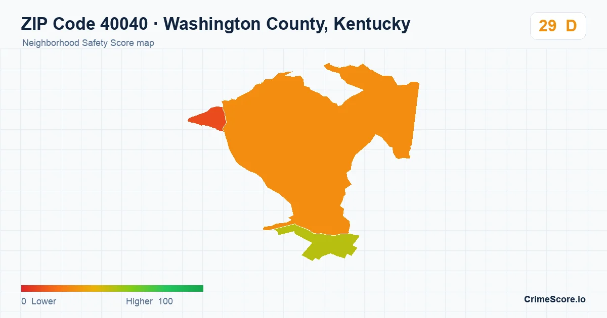 ZIP Code 40040 in Washington County, Kentucky neighborhood Safety Score map
