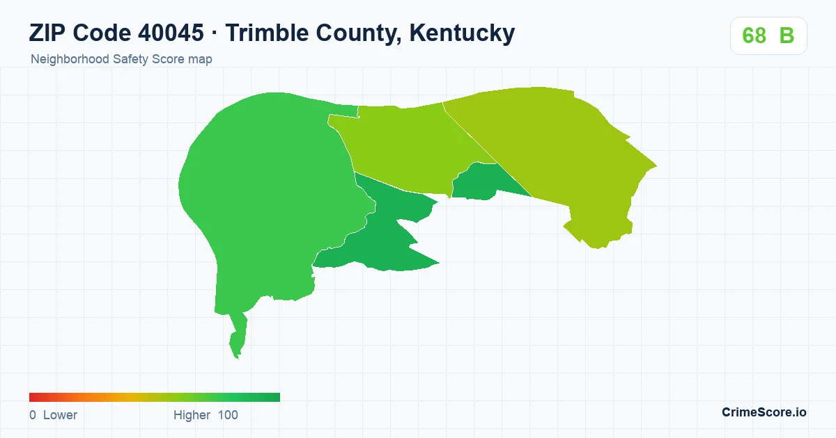 ZIP Code 40045 in Trimble County, Kentucky neighborhood Safety Score map
