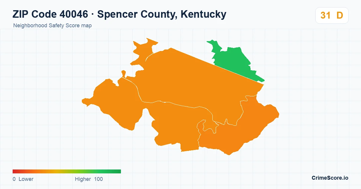 ZIP Code 40046 in Spencer County, Kentucky neighborhood Safety Score map