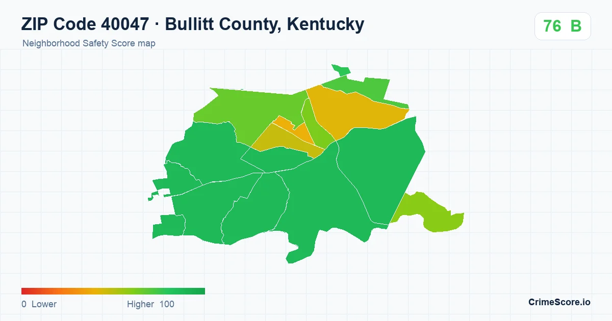 ZIP Code 40047 in Bullitt County, Kentucky neighborhood Safety Score map