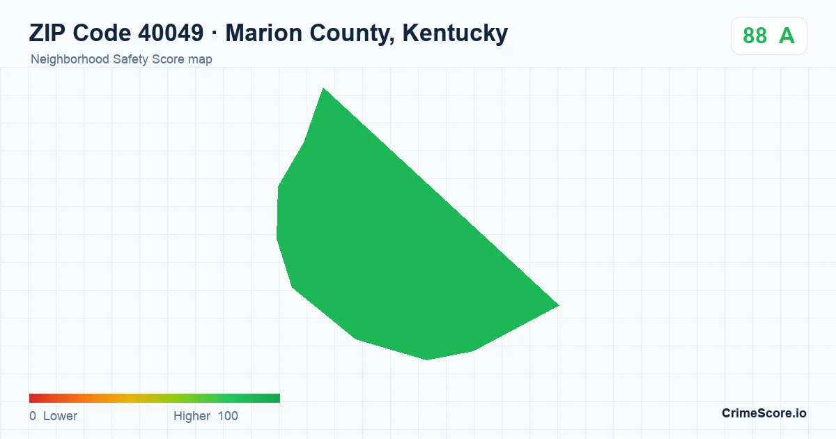 ZIP Code 40049 in Marion County, Kentucky neighborhood Safety Score map