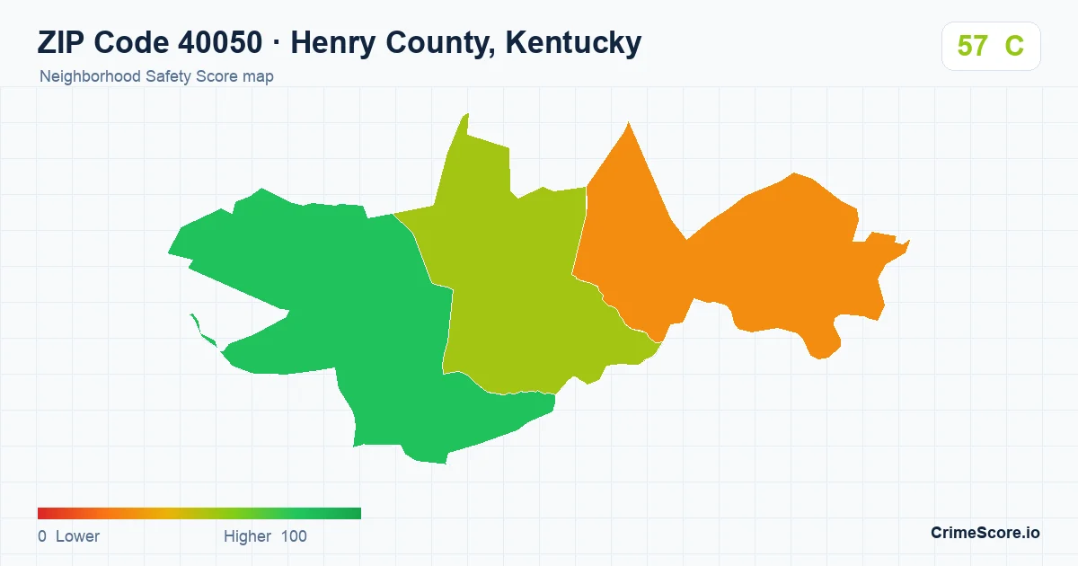 ZIP Code 40050 in Henry County, Kentucky neighborhood Safety Score map
