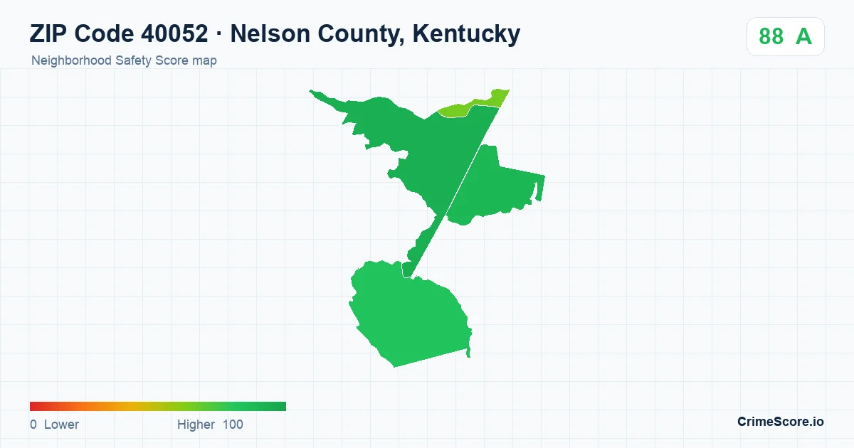 ZIP Code 40052 in Nelson County, Kentucky neighborhood Safety Score map