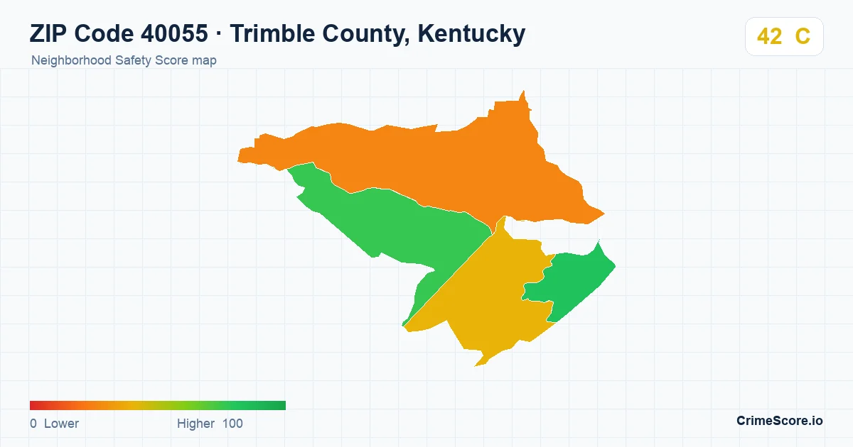 ZIP Code 40055 in Trimble County, Kentucky neighborhood Safety Score map