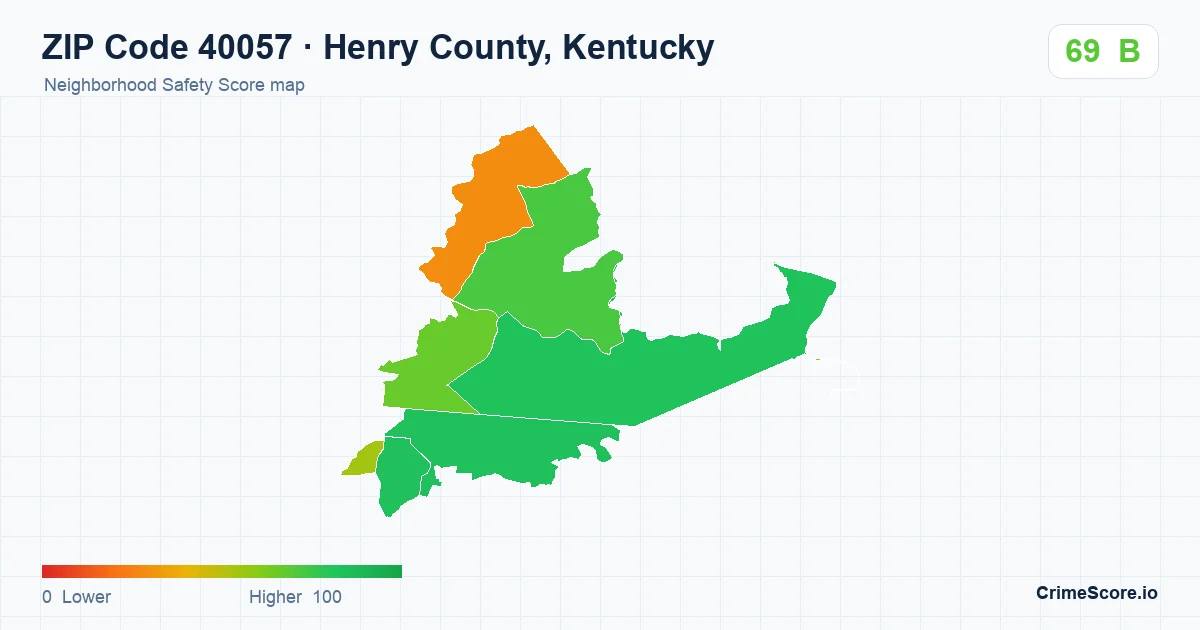 ZIP Code 40057 in Henry County, Kentucky neighborhood Safety Score map