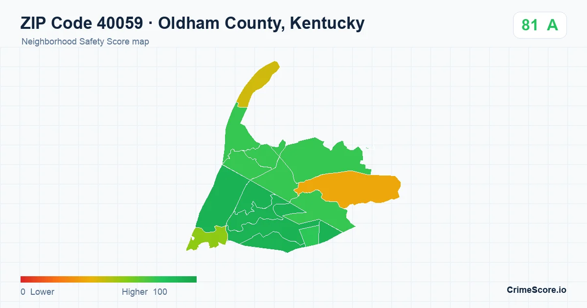 ZIP Code 40059 in Oldham County, Kentucky neighborhood Safety Score map