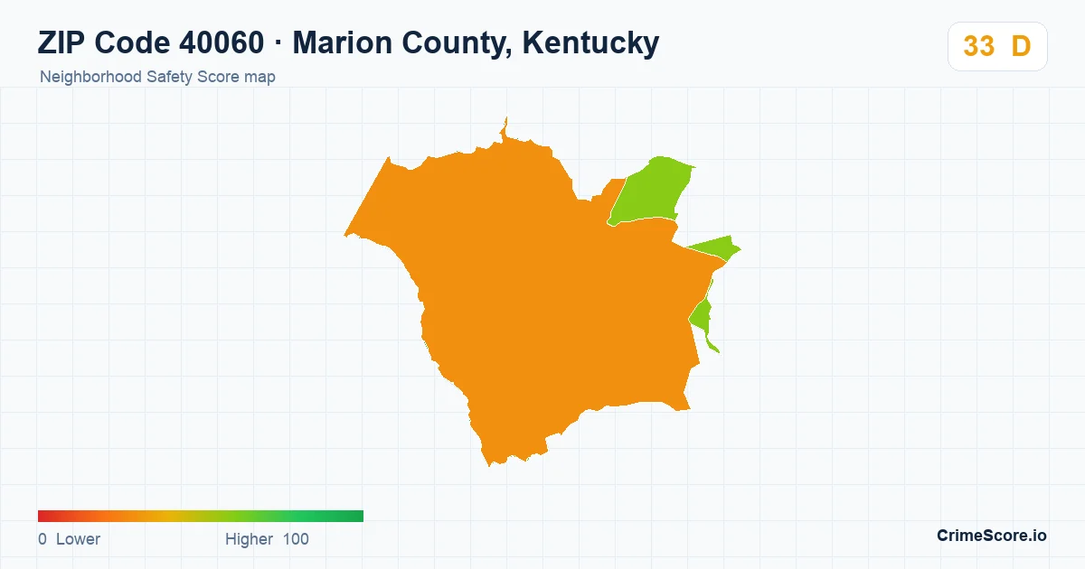 ZIP Code 40060 in Marion County, Kentucky neighborhood Safety Score map
