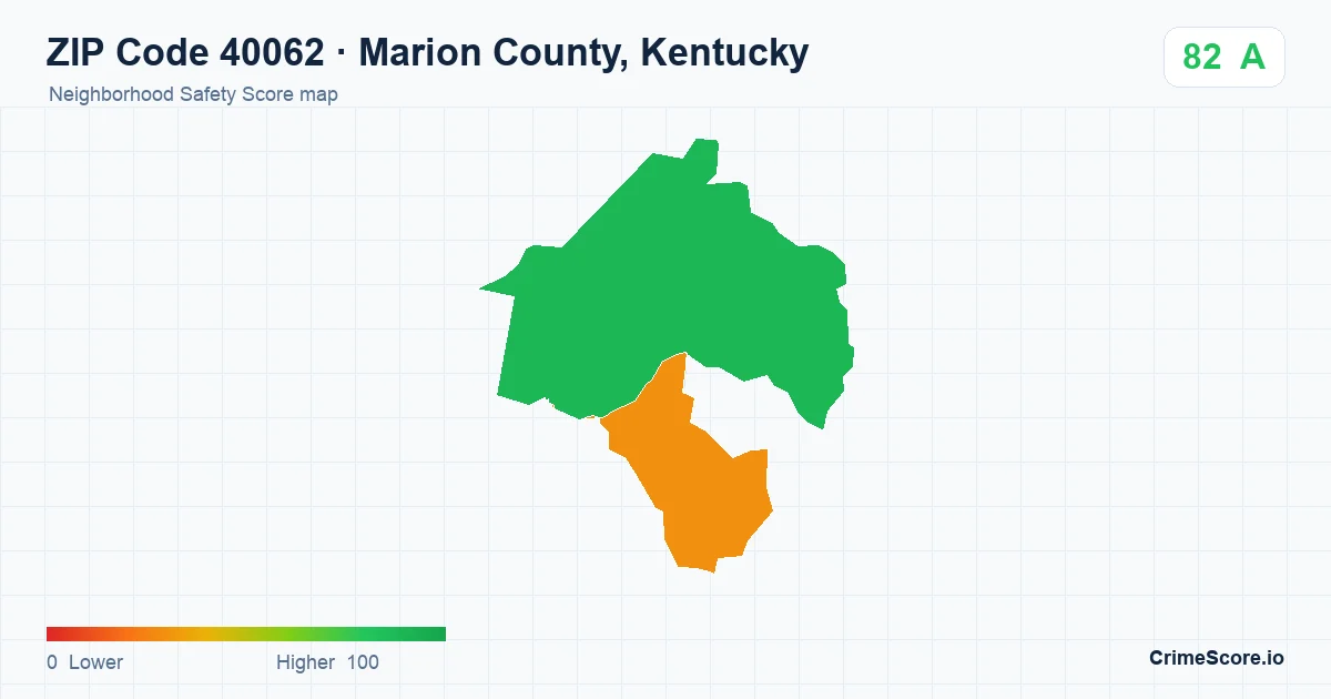ZIP Code 40062 in Marion County, Kentucky neighborhood Safety Score map