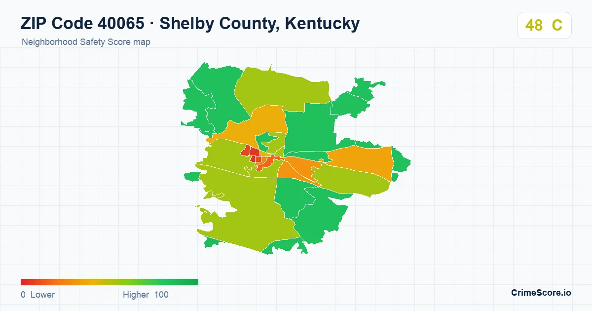 ZIP Code 40065 in Shelby County, Kentucky neighborhood Safety Score map