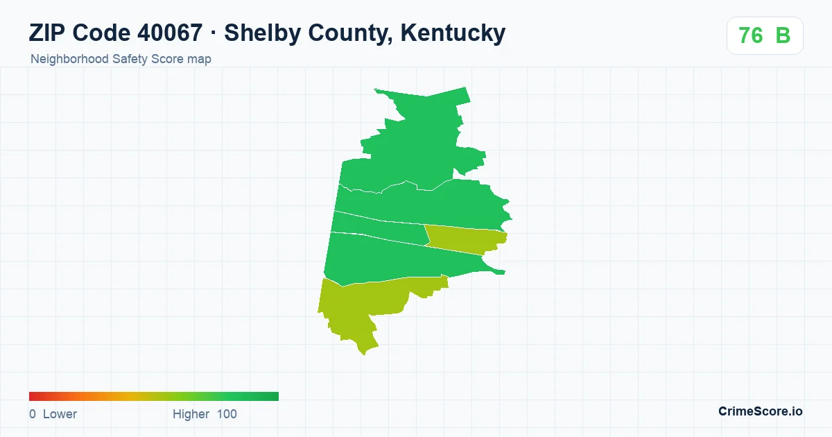 ZIP Code 40067 in Shelby County, Kentucky neighborhood Safety Score map