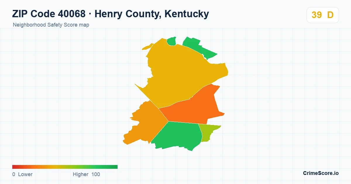 ZIP Code 40068 in Henry County, Kentucky neighborhood Safety Score map