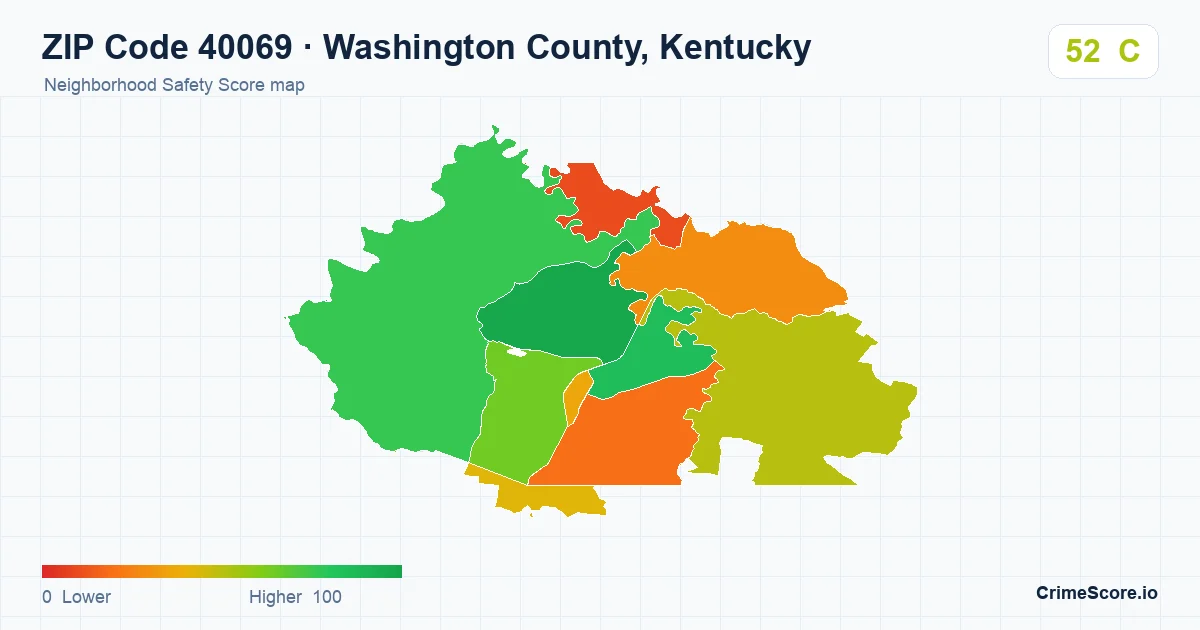 ZIP Code 40069 in Washington County, Kentucky neighborhood Safety Score map