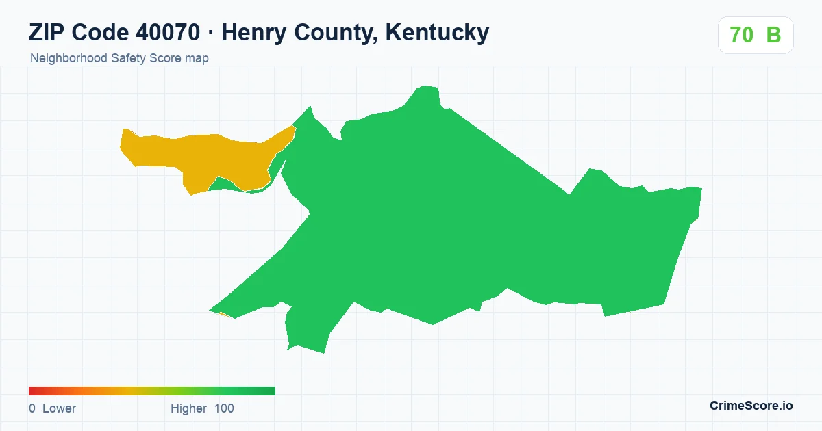 ZIP Code 40070 in Henry County, Kentucky neighborhood Safety Score map