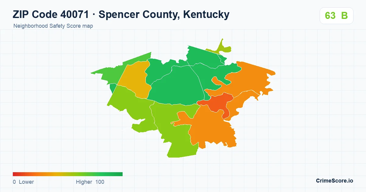 ZIP Code 40071 in Spencer County, Kentucky neighborhood Safety Score map
