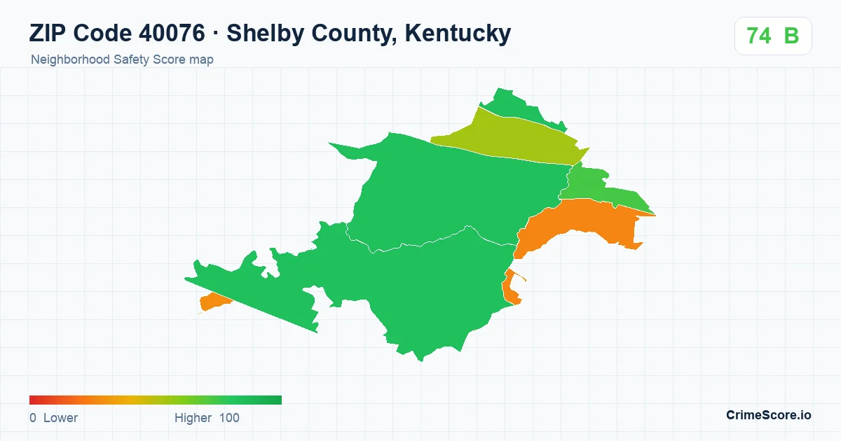 ZIP Code 40076 in Shelby County, Kentucky neighborhood Safety Score map