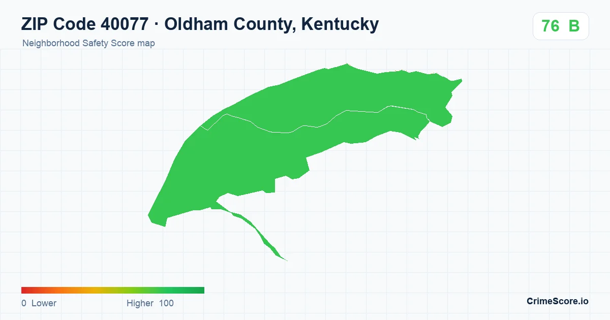 ZIP Code 40077 in Oldham County, Kentucky neighborhood Safety Score map
