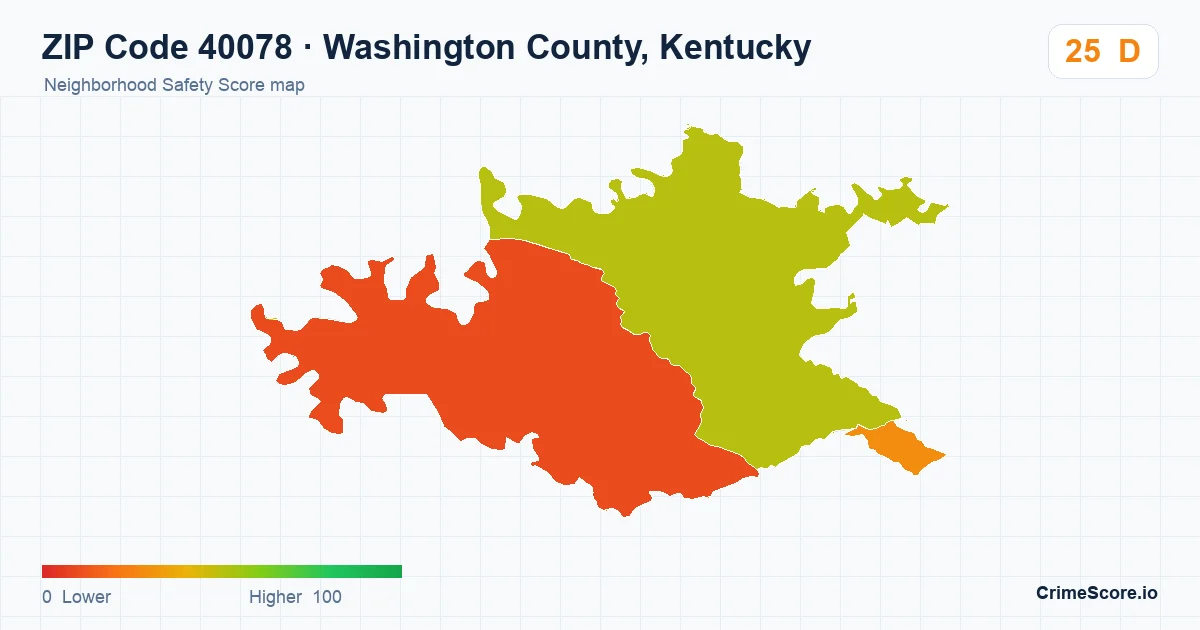 ZIP Code 40078 in Washington County, Kentucky neighborhood Safety Score map