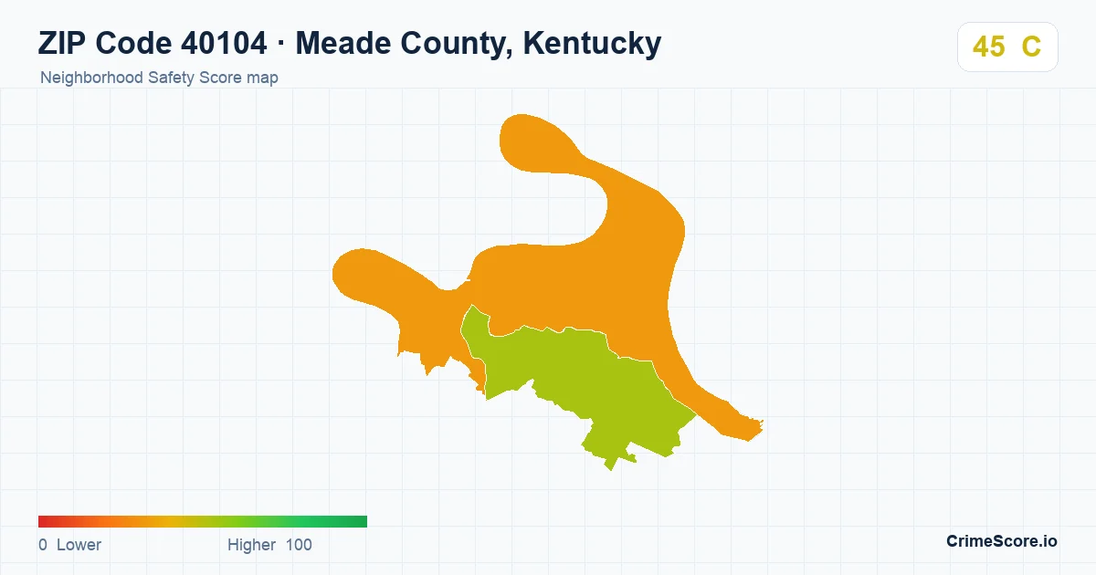 ZIP Code 40104 in Meade County, Kentucky neighborhood Safety Score map
