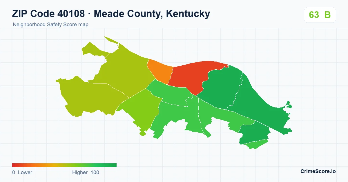 ZIP Code 40108 in Meade County, Kentucky neighborhood Safety Score map