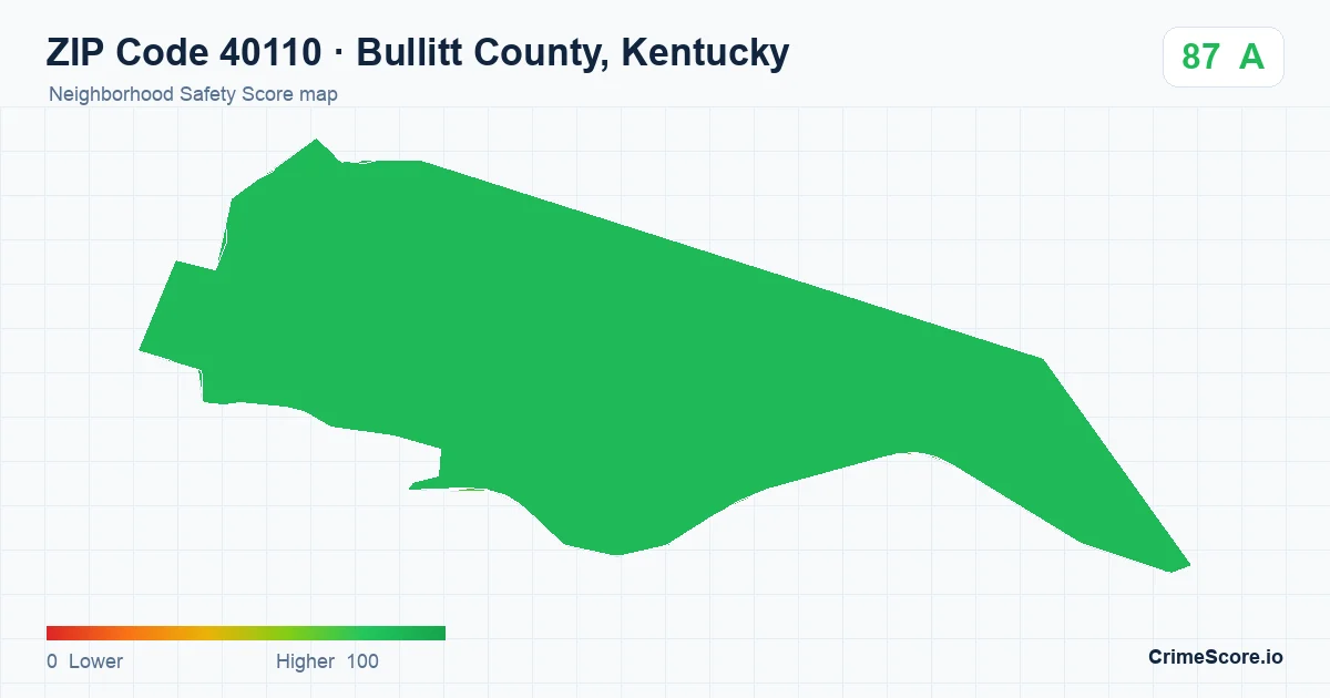 ZIP Code 40110 in Bullitt County, Kentucky neighborhood Safety Score map