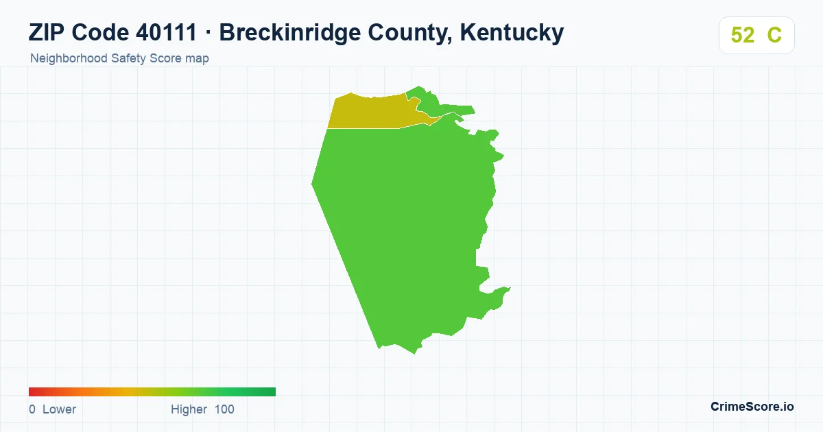 ZIP Code 40111 in Breckinridge County, Kentucky neighborhood Safety Score map