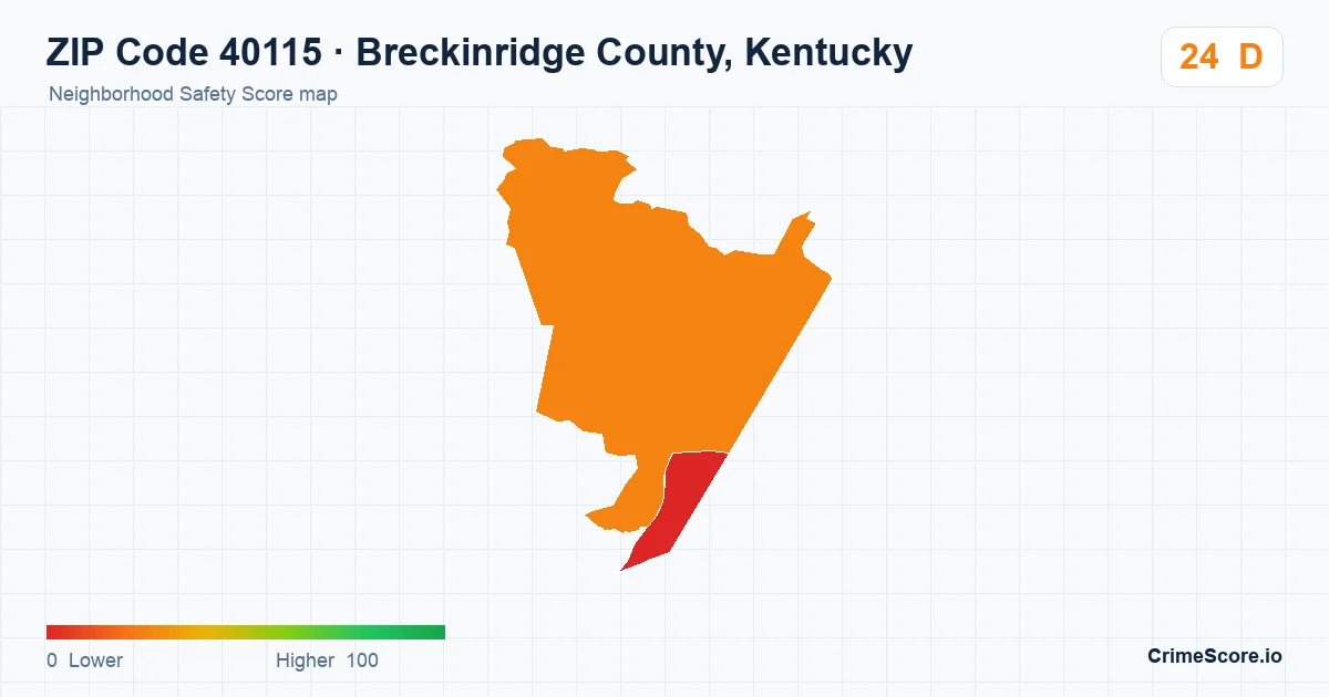 ZIP Code 40115 in Breckinridge County, Kentucky neighborhood Safety Score map
