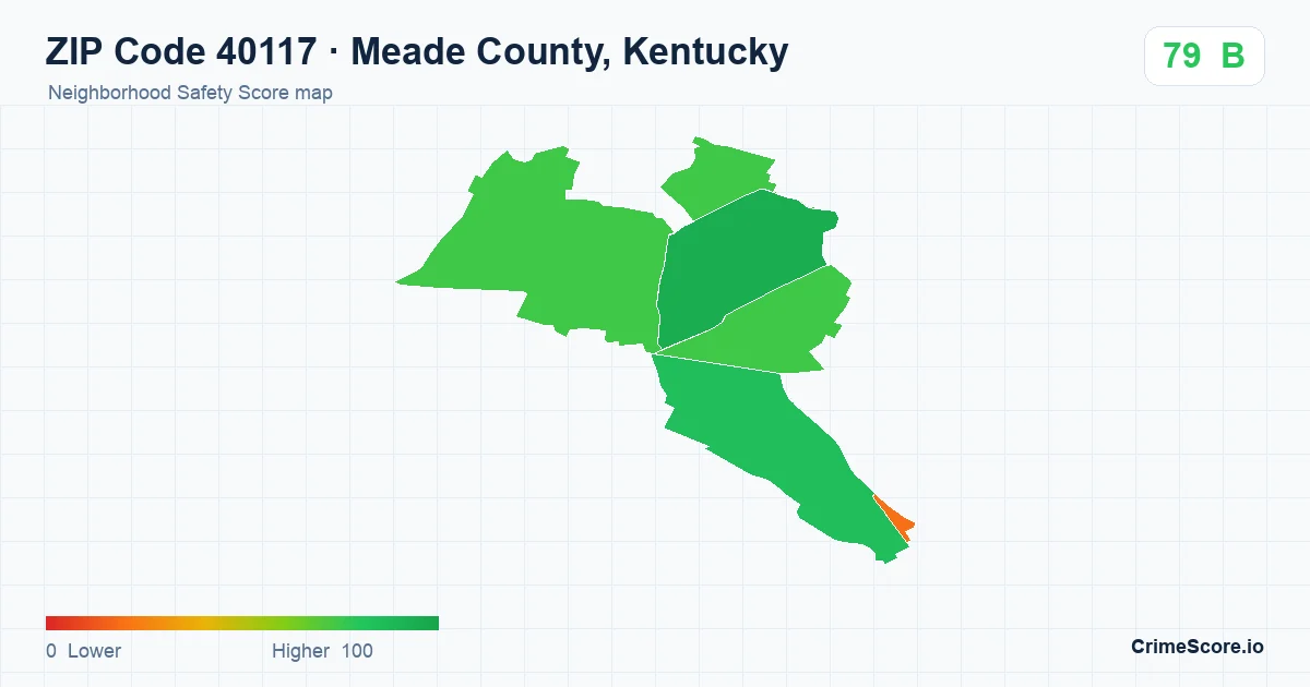 ZIP Code 40117 in Meade County, Kentucky neighborhood Safety Score map