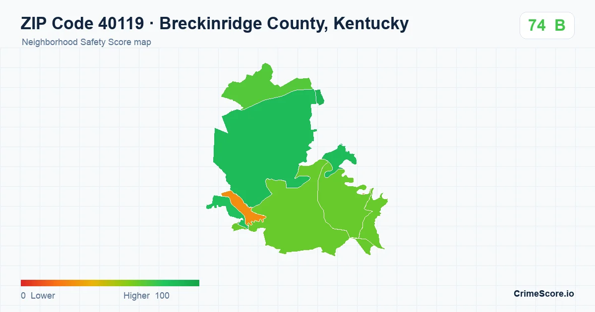 ZIP Code 40119 in Breckinridge County, Kentucky neighborhood Safety Score map