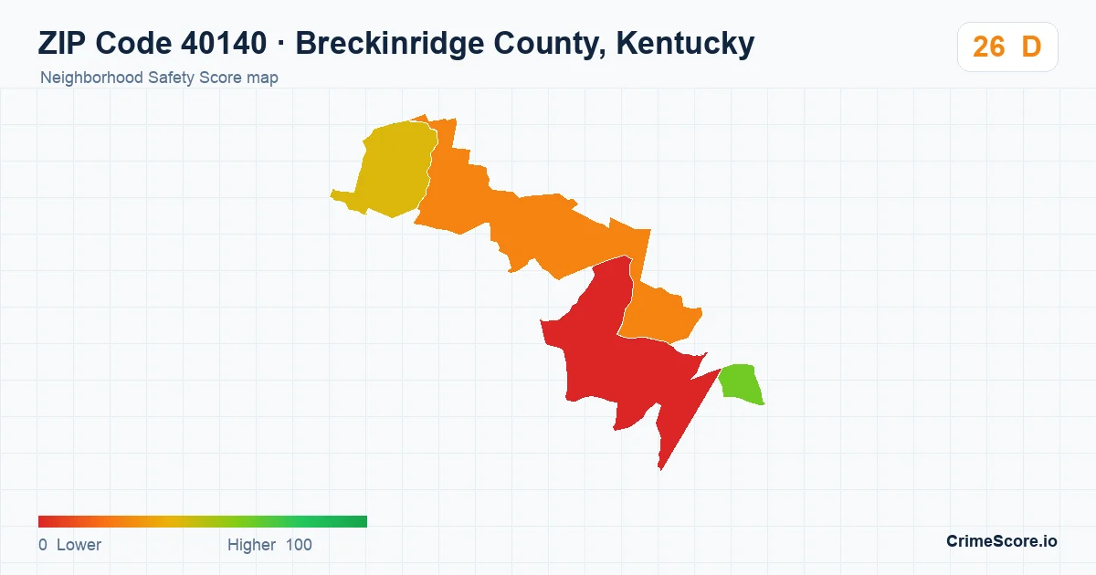 ZIP Code 40140 in Breckinridge County, Kentucky neighborhood Safety Score map