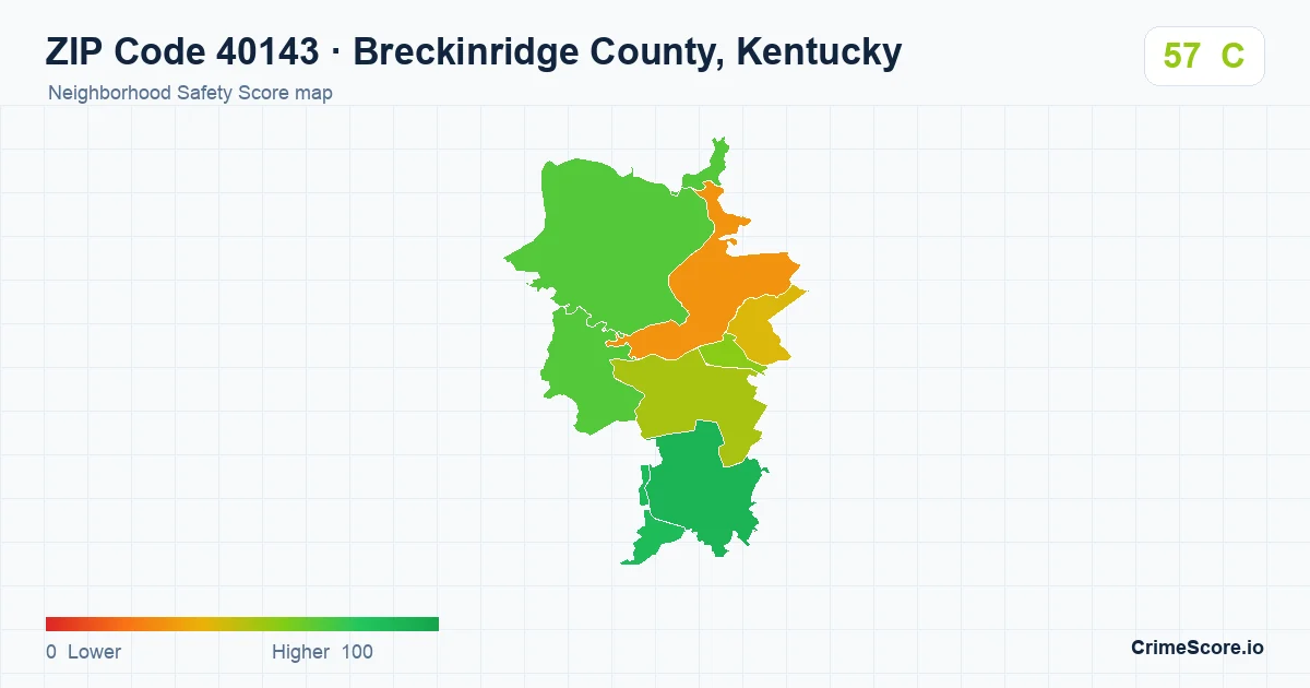 ZIP Code 40143 in Breckinridge County, Kentucky neighborhood Safety Score map