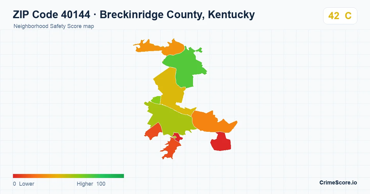 ZIP Code 40144 in Breckinridge County, Kentucky neighborhood Safety Score map