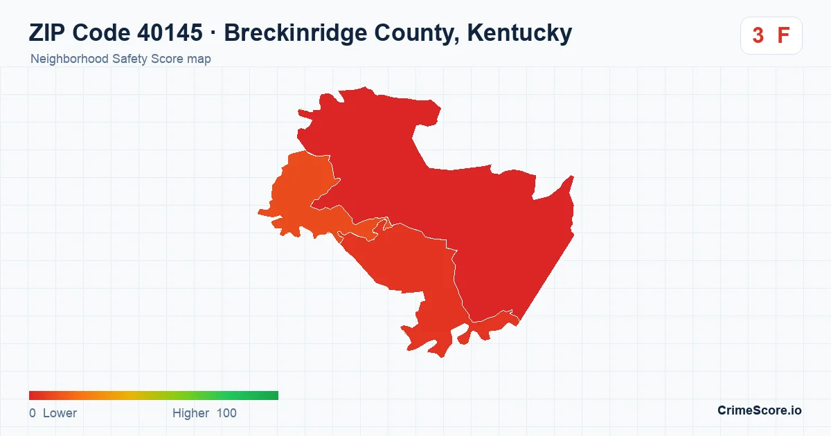 ZIP Code 40145 in Breckinridge County, Kentucky neighborhood Safety Score map