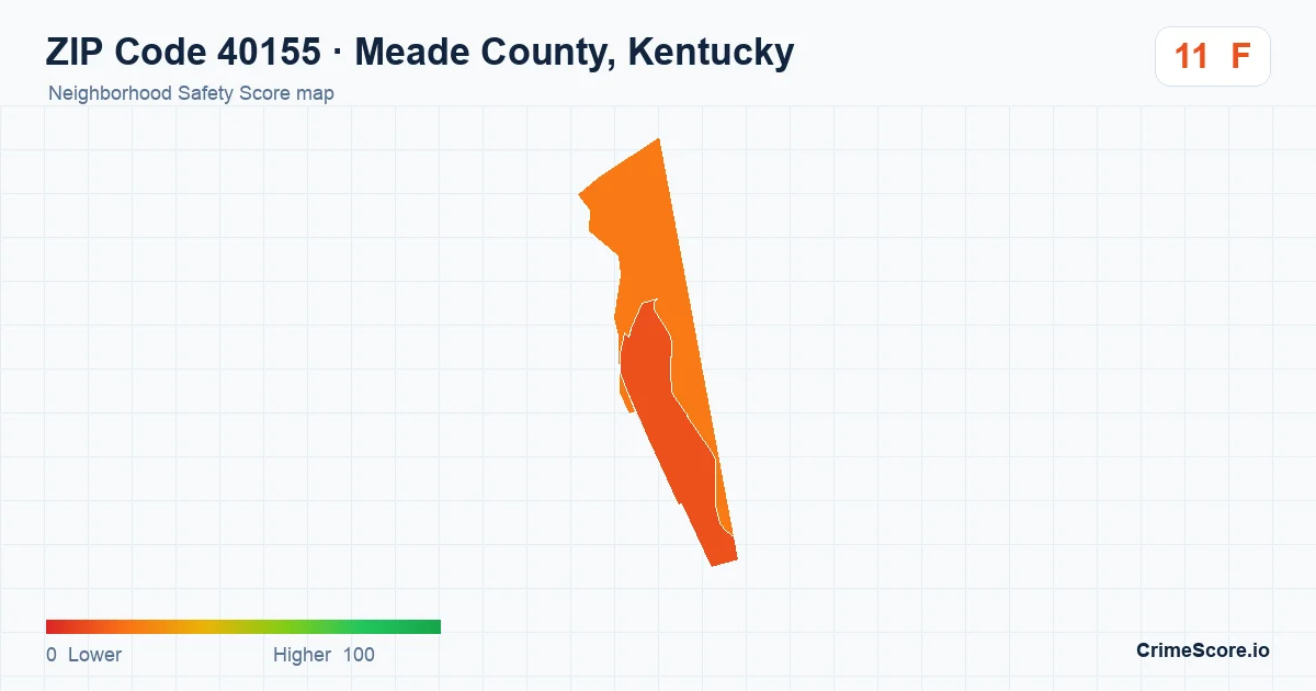 ZIP Code 40155 in Meade County, Kentucky neighborhood Safety Score map