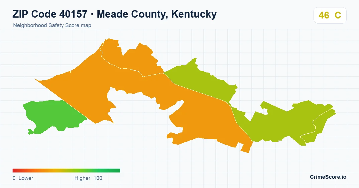 ZIP Code 40157 in Meade County, Kentucky neighborhood Safety Score map