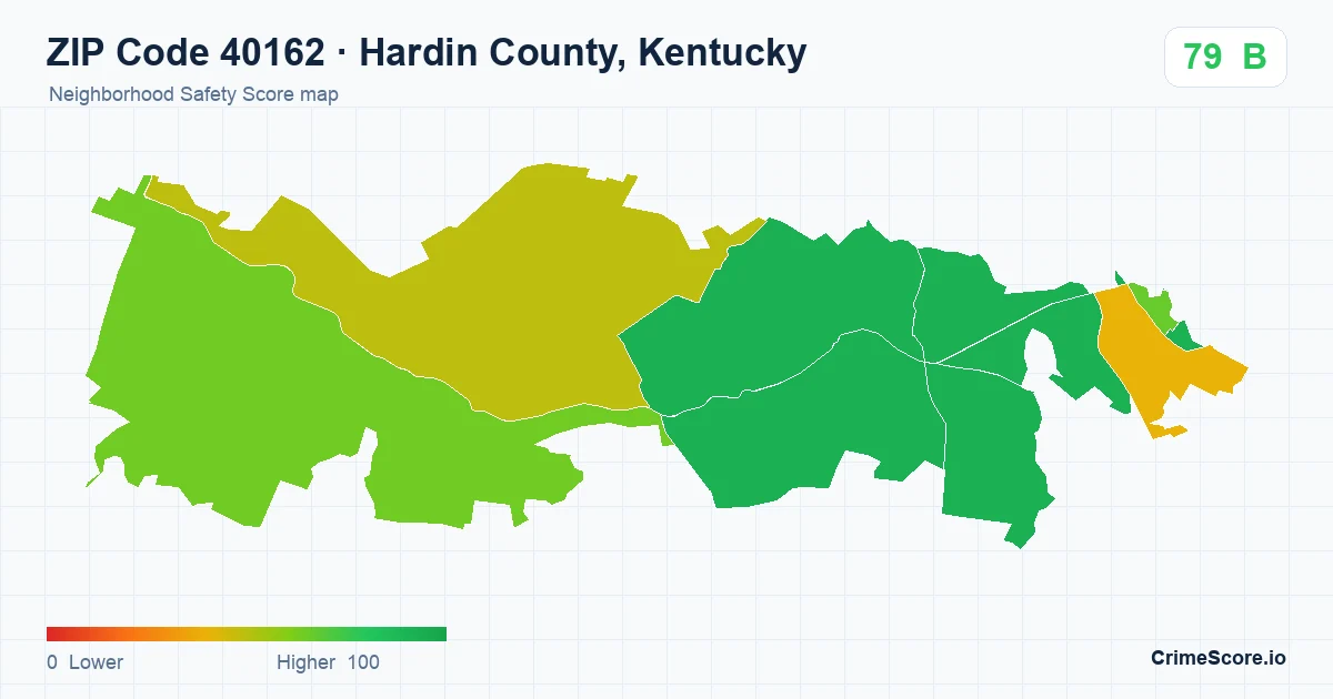ZIP Code 40162 in Hardin County, Kentucky neighborhood Safety Score map