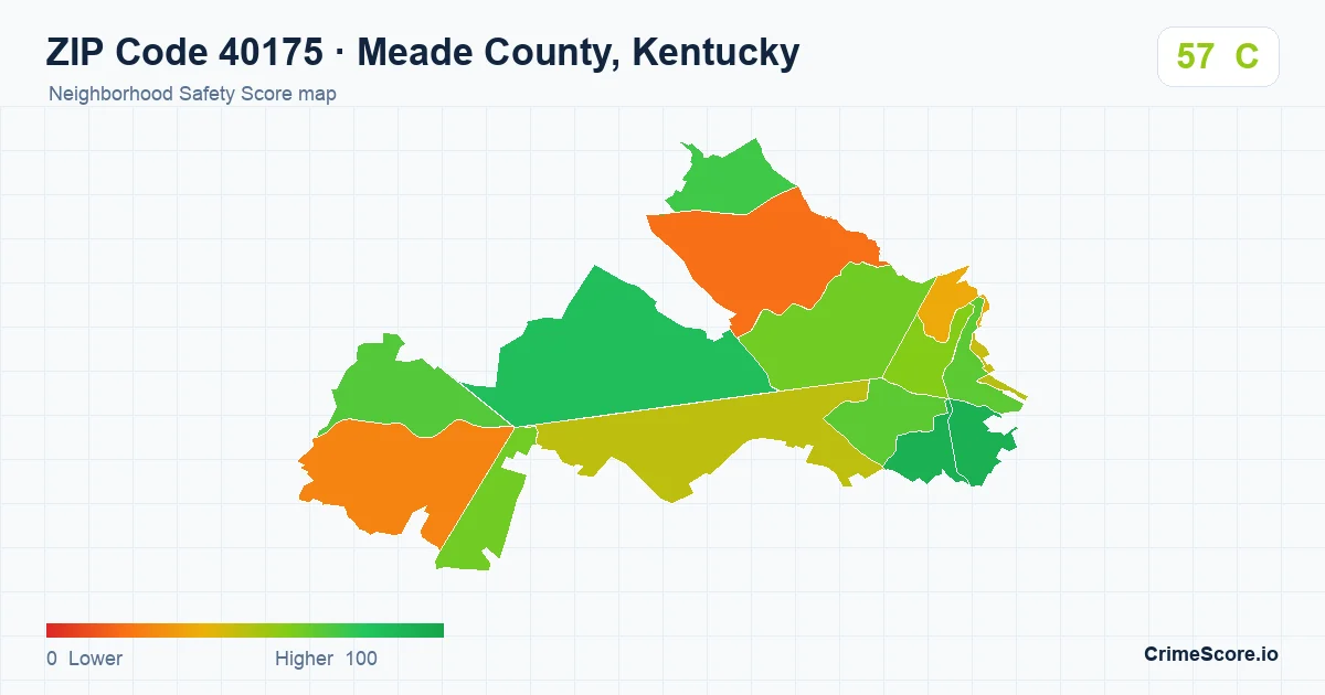ZIP Code 40175 in Meade County, Kentucky neighborhood Safety Score map